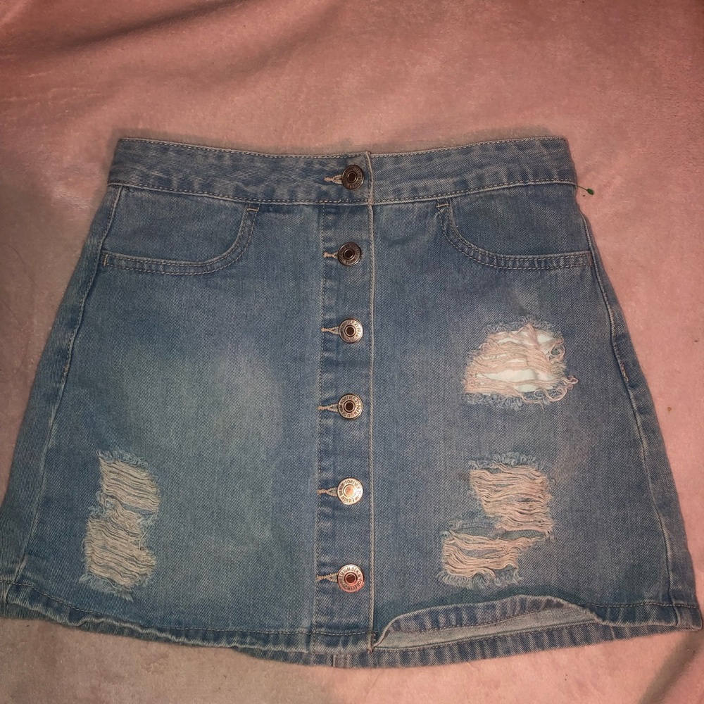 Forever 21 Blue Distressed Denim Mini Skirt